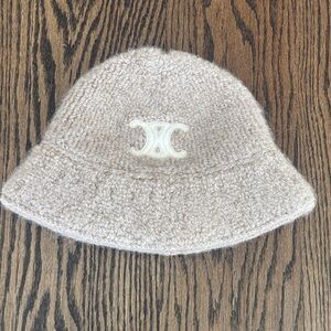 Celine Beige Wool Bucket Hat with White Logo